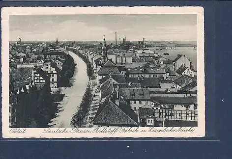 [Ansichtskarte] AK Tilsit Deutsche Strasse Zellstoff Fabrik u. Eisenbahnbrücke 1930. 