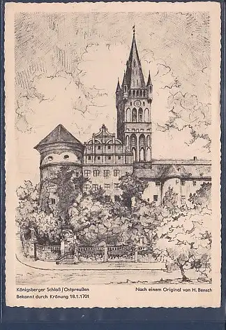 [Ansichtskarte] AK Königsberger Schloß / Ostpreußen Nach dem Original von H. Bensch 1950. 