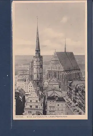 [Ansichtskarte] AK Neisse Blick auf Ratsturm u. Kath. Pfarrkirche 1930. 