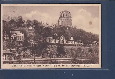 [Ansichtskarte] AK Etablissement Weinberg Gotzow ( neuer Teil) mit Bismarckdenkmal 1931. 