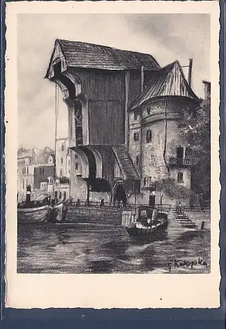 [Ansichtskarte] AK Danzig Danziger Krantor erbaut 1444 nach einem Pastell von F. Karopka 1940. 