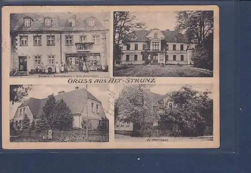 [Ansichtskarte] AK Gruss aus Alt - Strunz 4.Ansichten Bäckerei u. Kolonialwaren v. Otto Ackermann - Schloß - Ev. Schule 1927. 