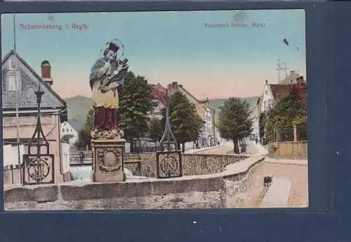 [Ansichtskarte] AK Schmiedeberg i. Rsgb. Nepomuck Brücke Markt 1930. 