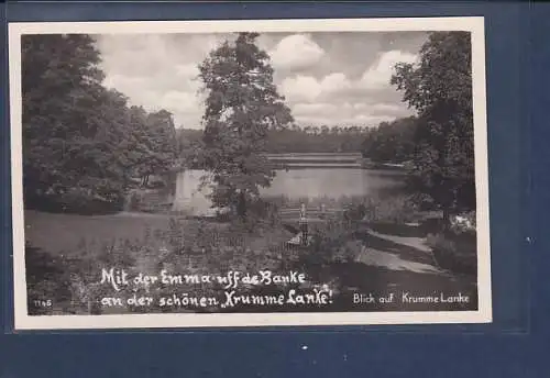 [Ansichtskarte] AK Blick auf die Krumme Lanke Mit der Emma uff de Banke an der schönen Krumme Lanke 1956. 