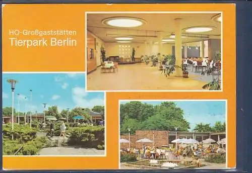 [Ansichtskarte] AK HO Großgaststätten Tierpark Berlin 3.Ansichten Festsaal mit 550 Plätzen - Eingang zu den Cafeteria - Auf den Terrassen 1982. 
