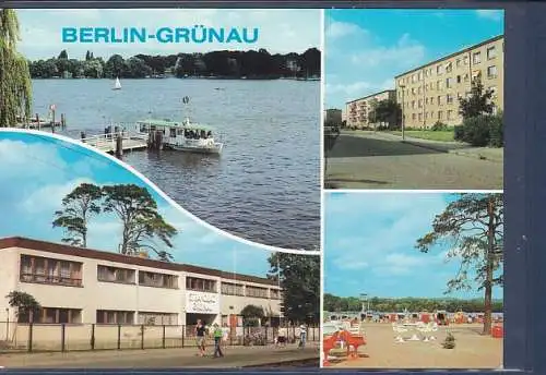 [Ansichtskarte] AK Berlin Grünau 4.Ansichten Anlagestelle der Fähre nach Wendenschloß - Strandbad Grünau - Neubauten Friedrich Wolf Straße 1985. 