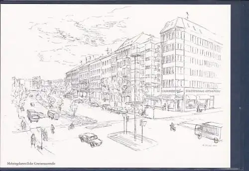 [Ansichtskarte] AK Mehringdamm / Ecke Gneisenaustraße Originalzeichnung Bernhard Friebel 1985. 