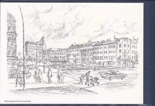 [Ansichtskarte] AK Mehringdamm / Ecke Yorckstraße Originalzeichnung Bernhard Friebel 1985. 