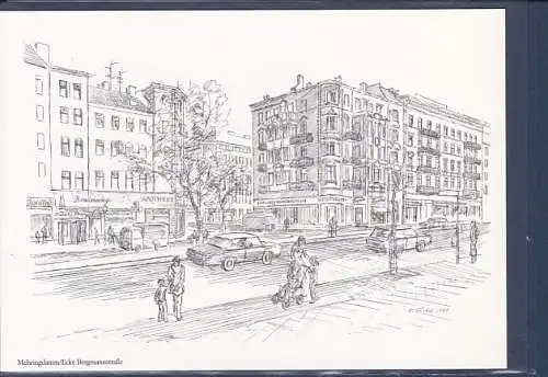[Ansichtskarte] AK Mehringdamm / Ecke Bergmannstraße Originalzeichnung Bernhard Friebel 1985. 