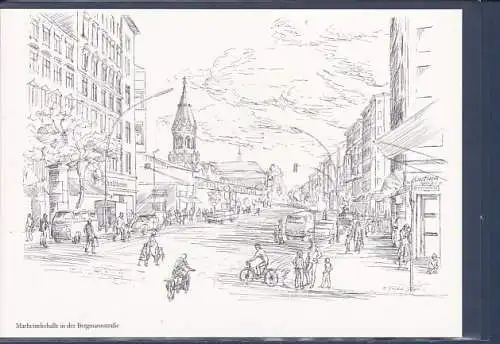 [Ansichtskarte] AK Marheinekehalle in der Bergmannstraße Originalzeichnung Bernhard Friebel 1985. 
