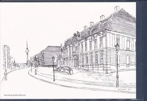 [Ansichtskarte] AK Kreuzberg Berlin Museum ehem. preußisches Kammergericht Originalzeichnung Bernhard Friebel 1985. 
