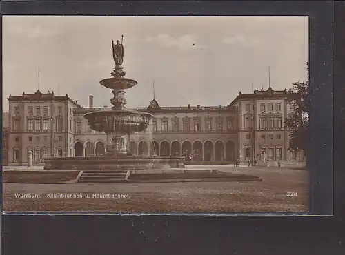 AK Würzburg Kilianbrunnen u. Hauptbahnhof 1930