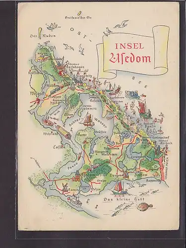 AK Landkarte Insel Usedom 1959