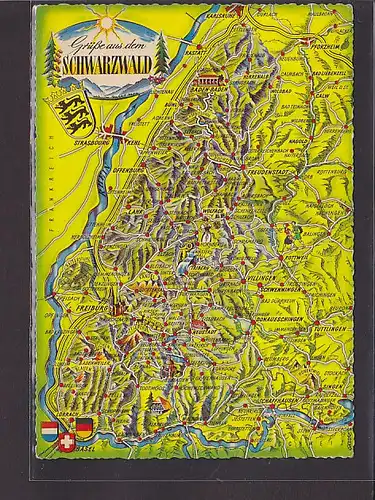 AK Landkarte Grüße aus dem Schwarzwald 1970