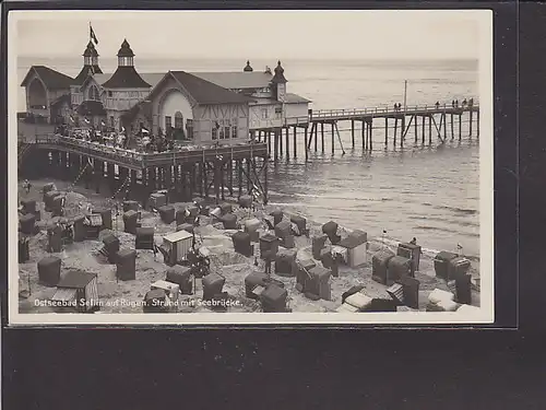 AK Sellin auf Rügen Strand mit Seebrücke 1930