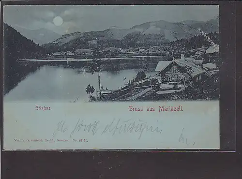 Mondschein AK Gruss aus Mariazell Erlafsee 1926