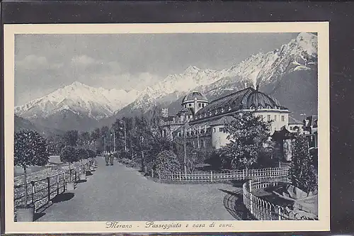 AK Merano Passeggiata e casa di eura 1930