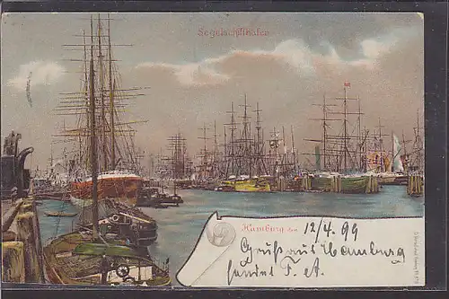 AK Litho Hamburg den - Segelschiffhafen 1899