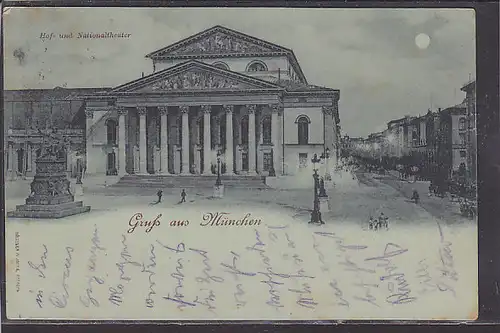 Mondschein AK Gruss aus München Nationaltheater 1897