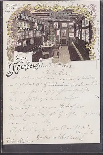 AK Litho Gruss aus Nürnberg Bratwurst Glöcklein Inneres 1898