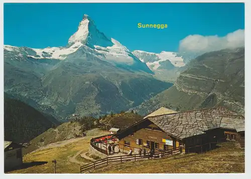 [Lithographie] Zermatt VS Wallis Restaurant und Station Sunnegga mit Matterhorn
15 x 10 cm
4 x 6 inches