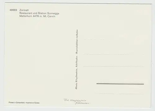 [Lithographie] Zermatt VS Wallis Restaurant und Station Sunnegga mit Matterhorn
15 x 10 cm
4 x 6 inches