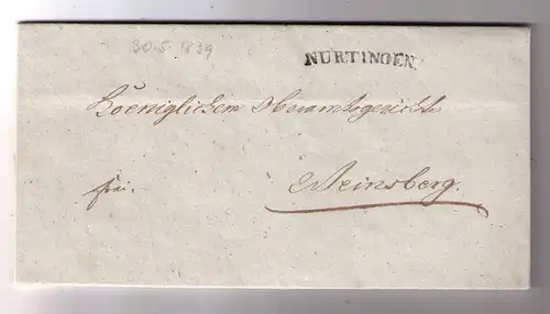 Vorphila Württemberg 1839 - Brief aus Oberboihingen / L1 NÜRTINGEN gelaufen nach WEINSBERG / mit Inhalt