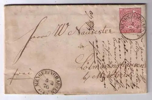 NDP Norddeutscher Bund - MENGERINGHAUSEN 5.3.1870 - Nachverwendung Pr2122 / kompletter Faltbrief aus VASBECK