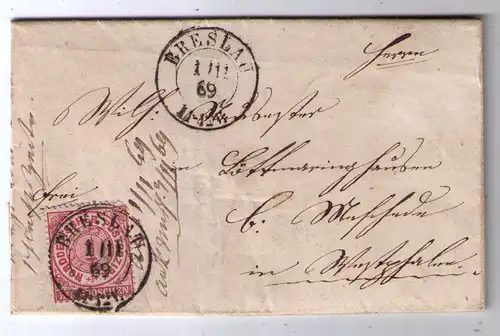 NDP Norddeutscher Bund - K2 BRESLAU 1.11.1869 - Nachverwendung Pr432 / kompletter Inhalt