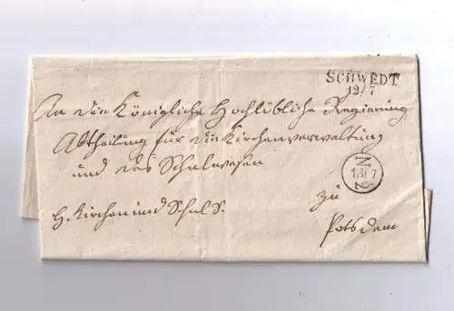 Vorphila Preußen SCHWEDT / Wasserzeichen der Papiermühle "I W EBART" Spechthausen