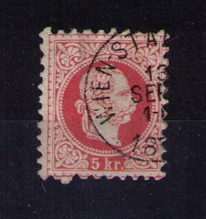 Briefmarke Österreich Ausgabe 1867  - Mi. Nr 37 / 5 Kreuzer / Stempel: WIEN-Stadtpost
