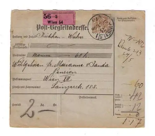 Österreich Post-Begleitadresse 10 Heller / innerhalb Wien 22.5.1900 / ein Kistchen Wecker