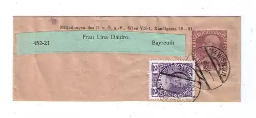 Österreich Streifband 3 Heller WIEN 1.III.1909 mit Zusatzfrankatur 2 Heller / vom D.u.Ö Alpenverein / gelaufen nach Bayreuth