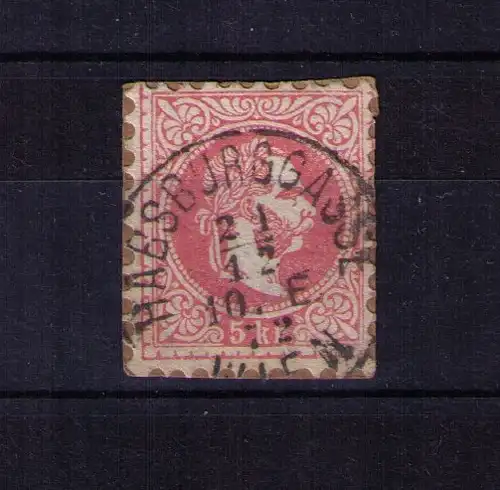 Briefmarke Österreich Ausgabe 1867  - Mi. Nr 37 auf Briefstück / 5 Kreuzer / Stempel: WIEN-HABSBURGGASSE