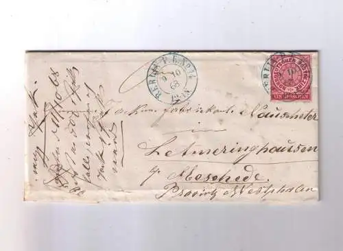 NDP 9.10.1868 / Nachverwendung blauer K2  "BERLIN P.E.No 14" / Wiemeringhausen / kompletter Inhalt