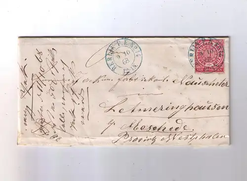 NDP 9.10.1868 / Nachverwendung blauer K2  "BERLIN P.E.No 14" / Wiemeringhausen