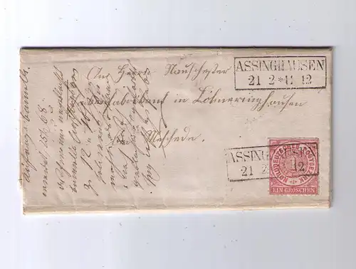 NDP 21.2.1868 / Ra2 ASSINGHAUSEN - Nachverwendung Pr121 / Brief aus Elleringhausen