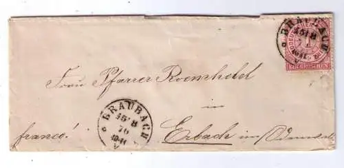 NDP 15.8.1870 / K2 BRAUBACH - Nachverwendung TT052 / gelaufen nach ERBACH im Odenwald