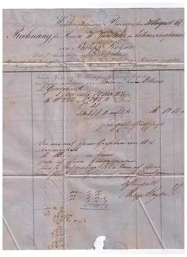 NDP 21.8.1868 / Ra3 BARMEN WICHLINGHAUSEN - Nachverwendung Pr152 / dekorative Rechnung