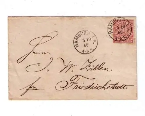 NDP  Streifband / K1 HAMBURG I. A. 5.10.1868 - Ablöser / gelaufen nach FRIEDRICHSTADT