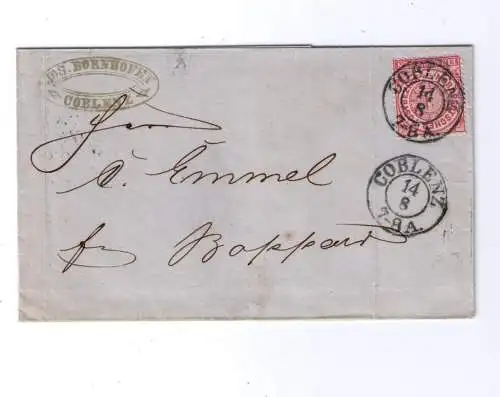 NDP 14.8.1869 / K2 COBLENZ - Nachverwendung Pr592A / Firmen-Ovalstempel / gelaufen nach Boppard