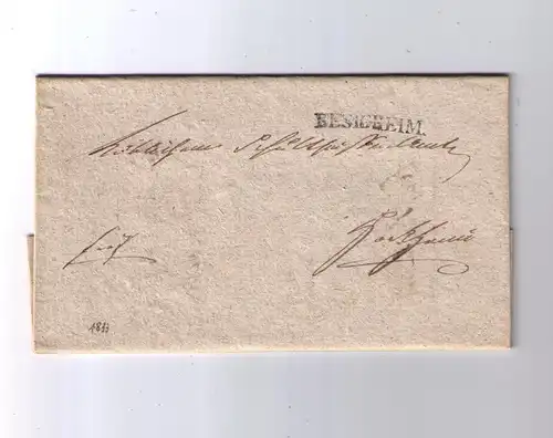 Vorphila Württemberg 1833 / mehrfach verwendet / L1 - Besigheim gel. nach Horkheim / innen L2 Heilbronn