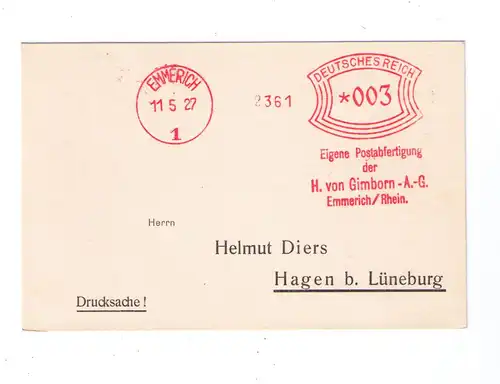 Deutsches Reich Emmerich 1927 - Freistempler - Firma H. von Gimborn A. G.