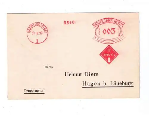 DR Absenderfreistempel - HARBURG (Elbe) 1927 - Firma "THORL"