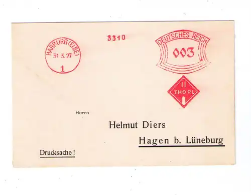 Deutsches Reich HARBURG (Elbe) 1927 - Freistempler - Firma THORL