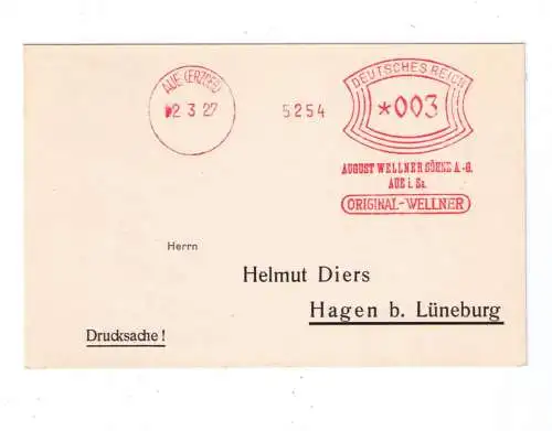 DR Absenderfreistempel - AUE (Erzgeb.) 1927 - Firma "August Wellner Söhne A.-G."