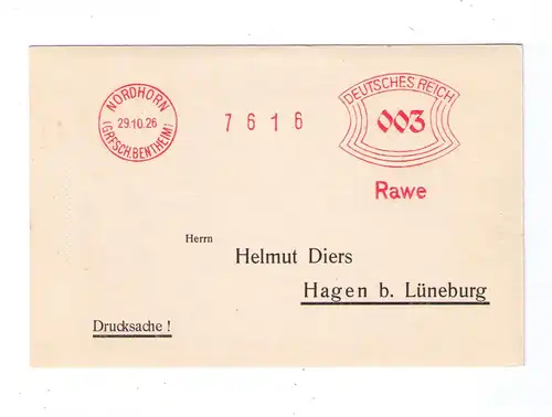 Deutsches Reich NORDHORN (Grfsch. Bentheim) 1926 - Freistempler - Firma Rawe