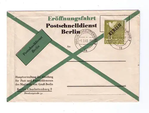 BERLIN 01.03.1949 / FDC Michel-Nr. 17 - Postschnelldienst Berlin / Ersttagsbrief - 750,-- €
