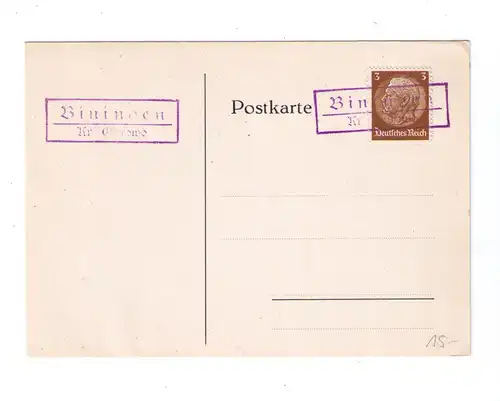 DR Postkarte mit Landpost - Stempel "BININGEN Kr. Ostrowo"