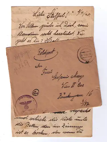 Feldpost 1945 über LGPA Unna / von FPN 21297 nach Wien / Tarnstempel